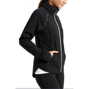 Athleta Full Zip Hooded Rain Runner Jacket Reflective FLAW Black Womens XS